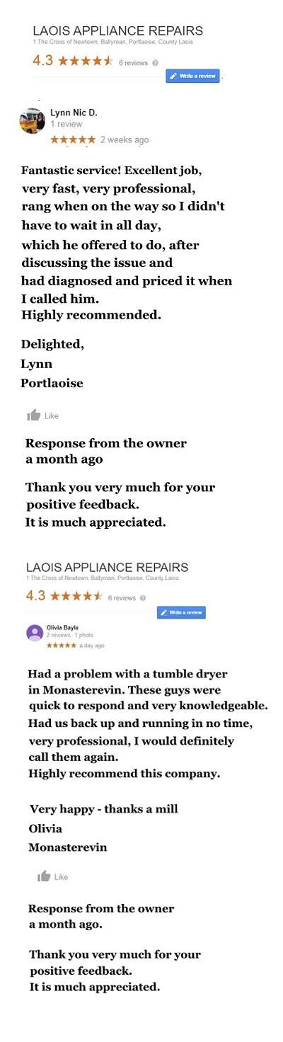 Appliance Repairs Newbridge, from €60 -Call Dermot 086 8425709  by Laois Appliance Repairs, Ireland
